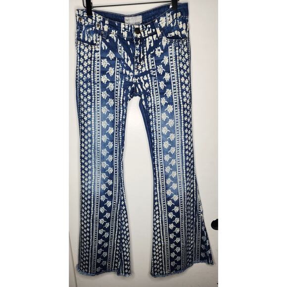 Free People Stripe Bali Flare Stretch Jean Women’s Blue Sz 27 Garage-Color Halo - Picture 1 of 10